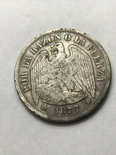 1877 Chile Silver Peso Un Peso - Republica De Chile KM#142.1