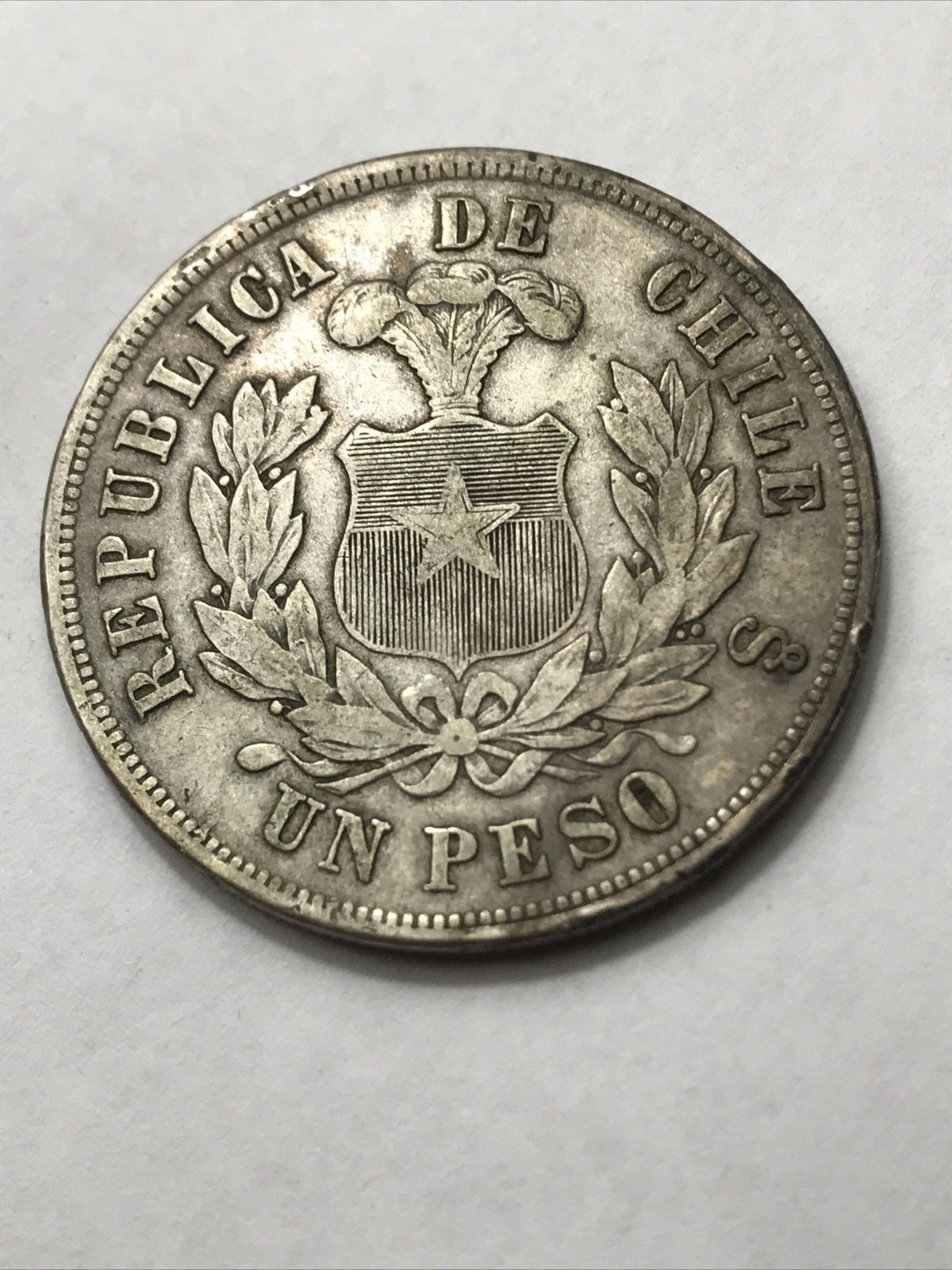 1877 Chile Silver Peso Un Peso - Republica De Chile KM#142.1