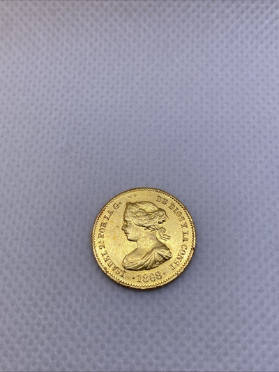 1868 4 Escudos Isabel II Gold Coin Rare