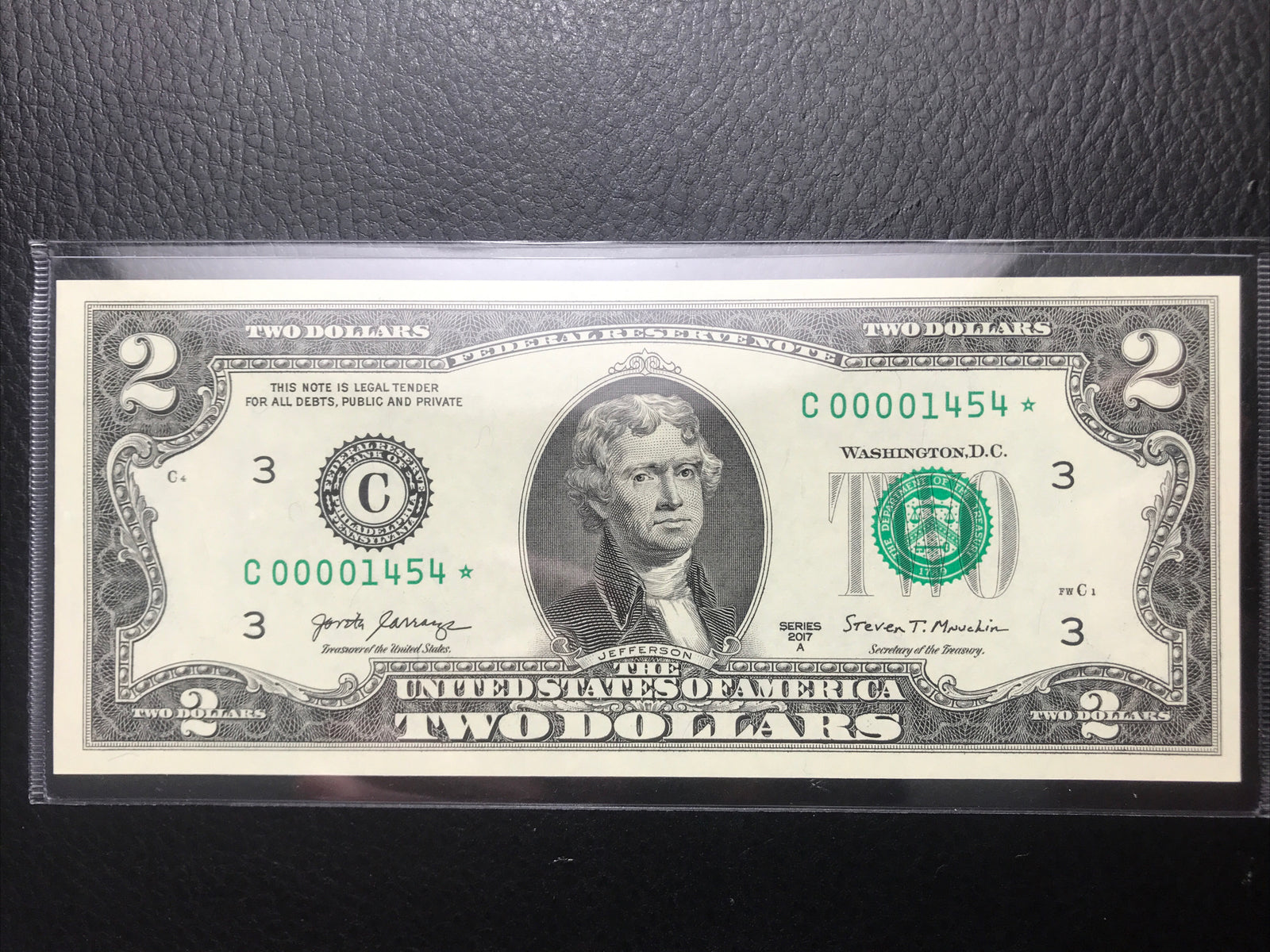 $2 Rare Uncirculated Low FOUR (4) Digits  ⭐️ STAR NOTE ⭐ 1454*