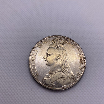 1889 GREAT BRITAIN SILVER CROWN QUEEN VICTORIA Silver Coin Reeded Edge #7932