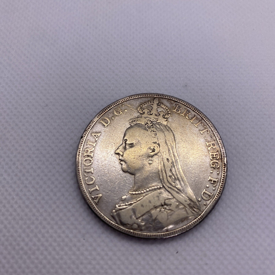 1889 GREAT BRITAIN SILVER CROWN QUEEN VICTORIA Silver Coin Reeded Edge #7932