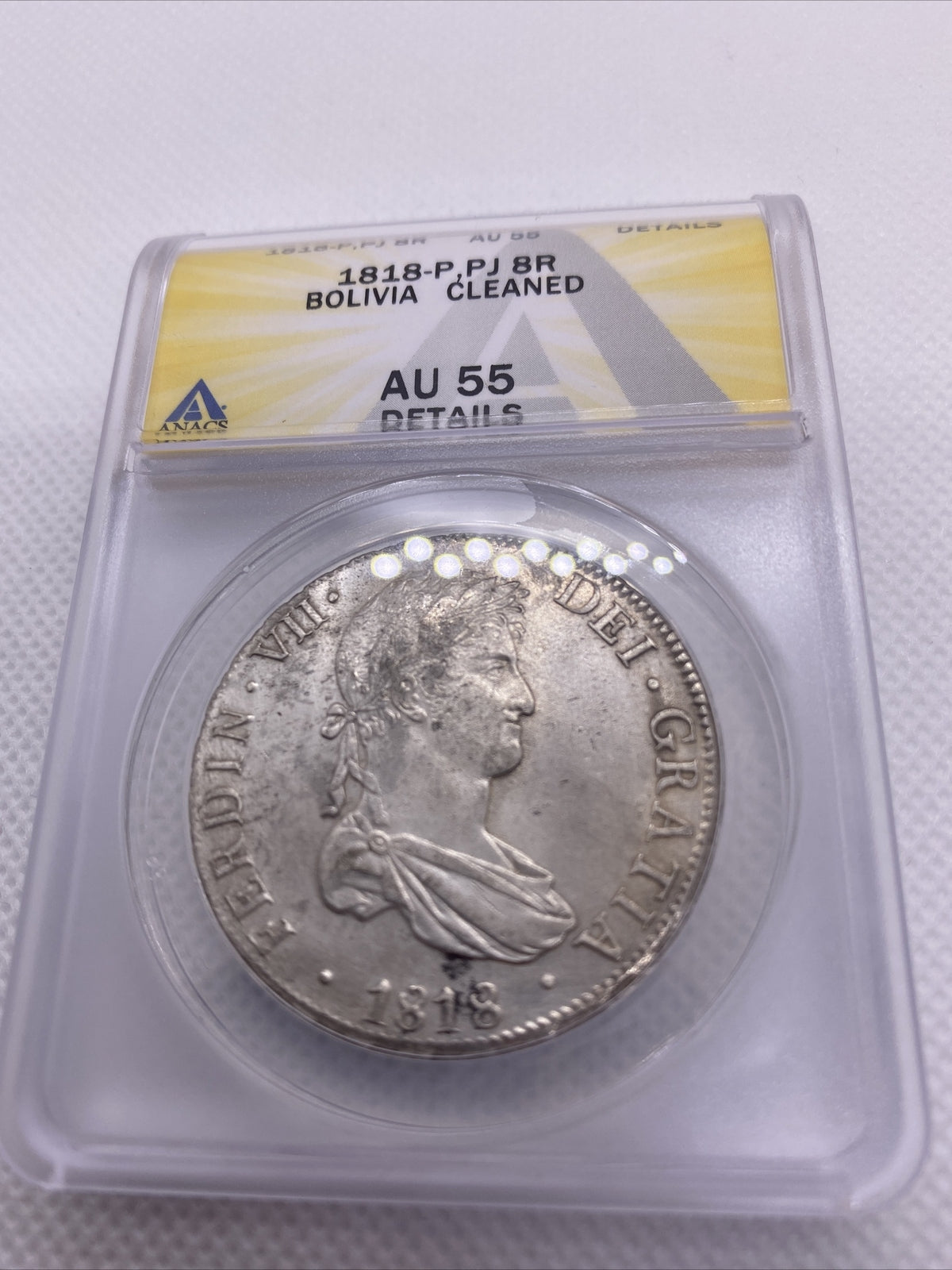 1818 PTS PJ Bolivia Silver 8R 8 Reales AU 55 Details Anacs Silver Potosi #562