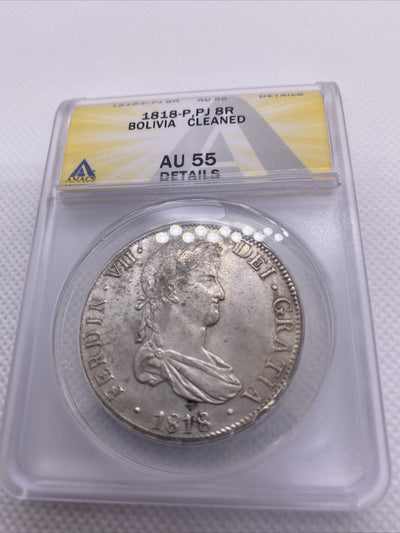 1818 PTS PJ Bolivia Silver 8R 8 Reales AU 55 Details Anacs Silver Potosi #562