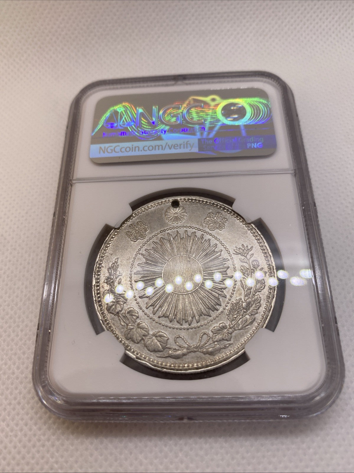 M3 1870 Japan Yen Type 1 NGC AU Det Holed Silver Coin Graded By NGC #502-005
