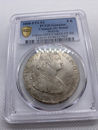 1808 PTS PJ Bolivia 8 Reals Carolus IIII PCGS AU DETAILS Silver Coin #7960