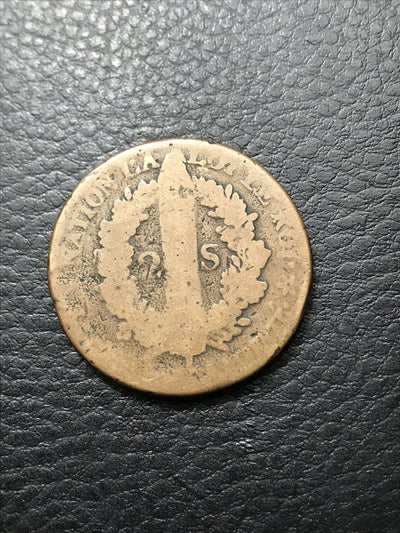 1793 2 sols français FRANCE 2 Sols Strasbourg KM #612 VERY RARE #1792-BB