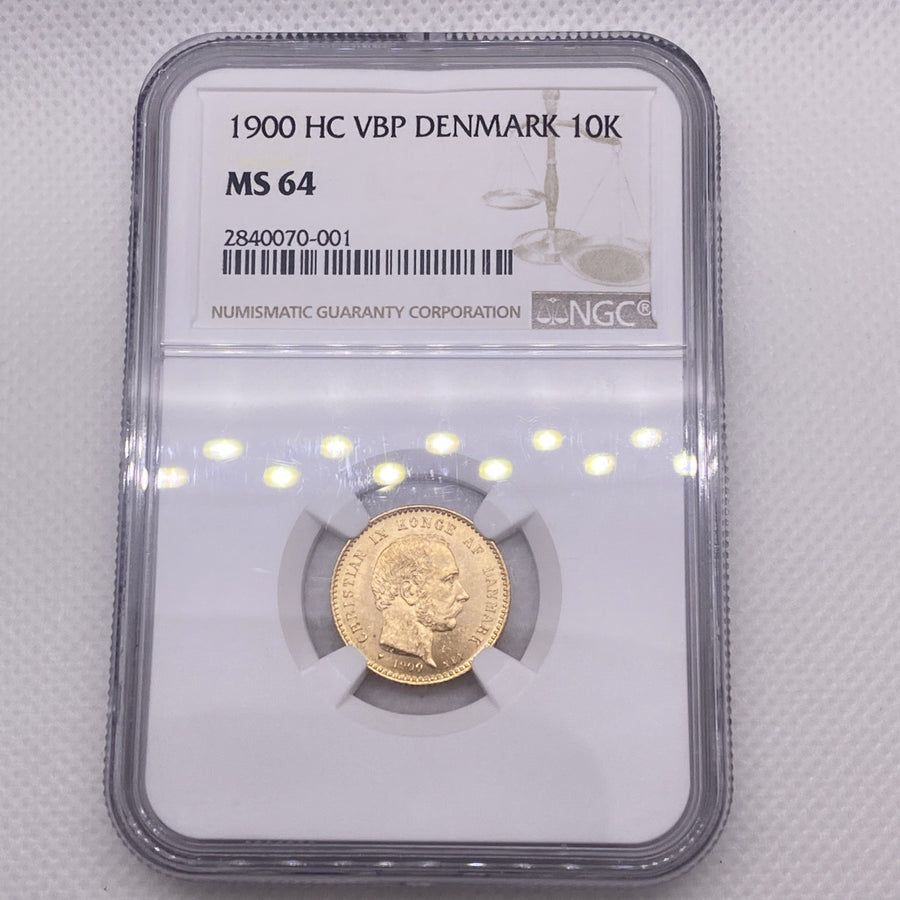 1900 HC VBP Denmark 10K NGC MS64 Gold 10 Kroner Gold Coin From Denmark
