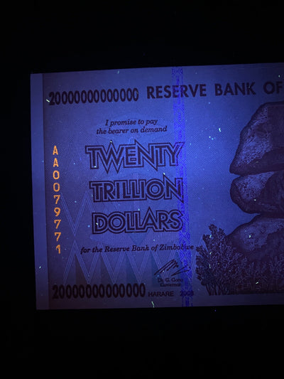 2008 20 TRILLION Zimbabwe DOLLARS BANKNOTE UNC 100 TRILLION SERIES UNCIRCULATED