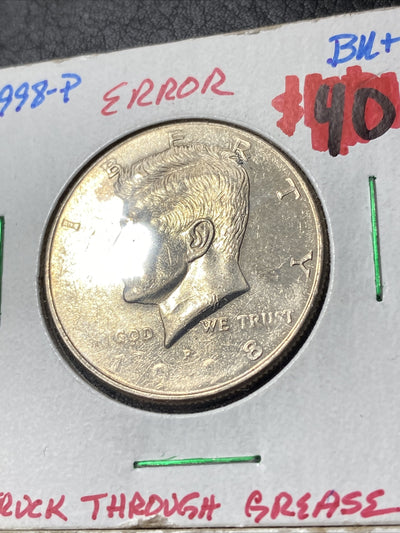 1998 P + 1996 P Kennedy Half Dollars + 1976 Quarter - Struck through Mint Errors