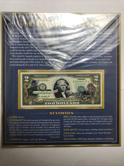 COLORIZED $2 NOTE SET COLORADO and WASHINGTON, D.C. GENUINE LEGAL TENDER #2
