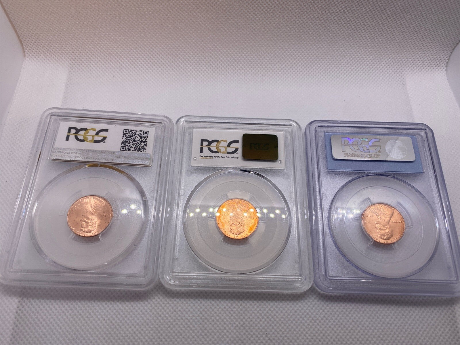 PCGS Sample Slabs  2010 D, 2014 P, 2017 D Lincoln Shield Cent THREE SAMPLE SLABS
