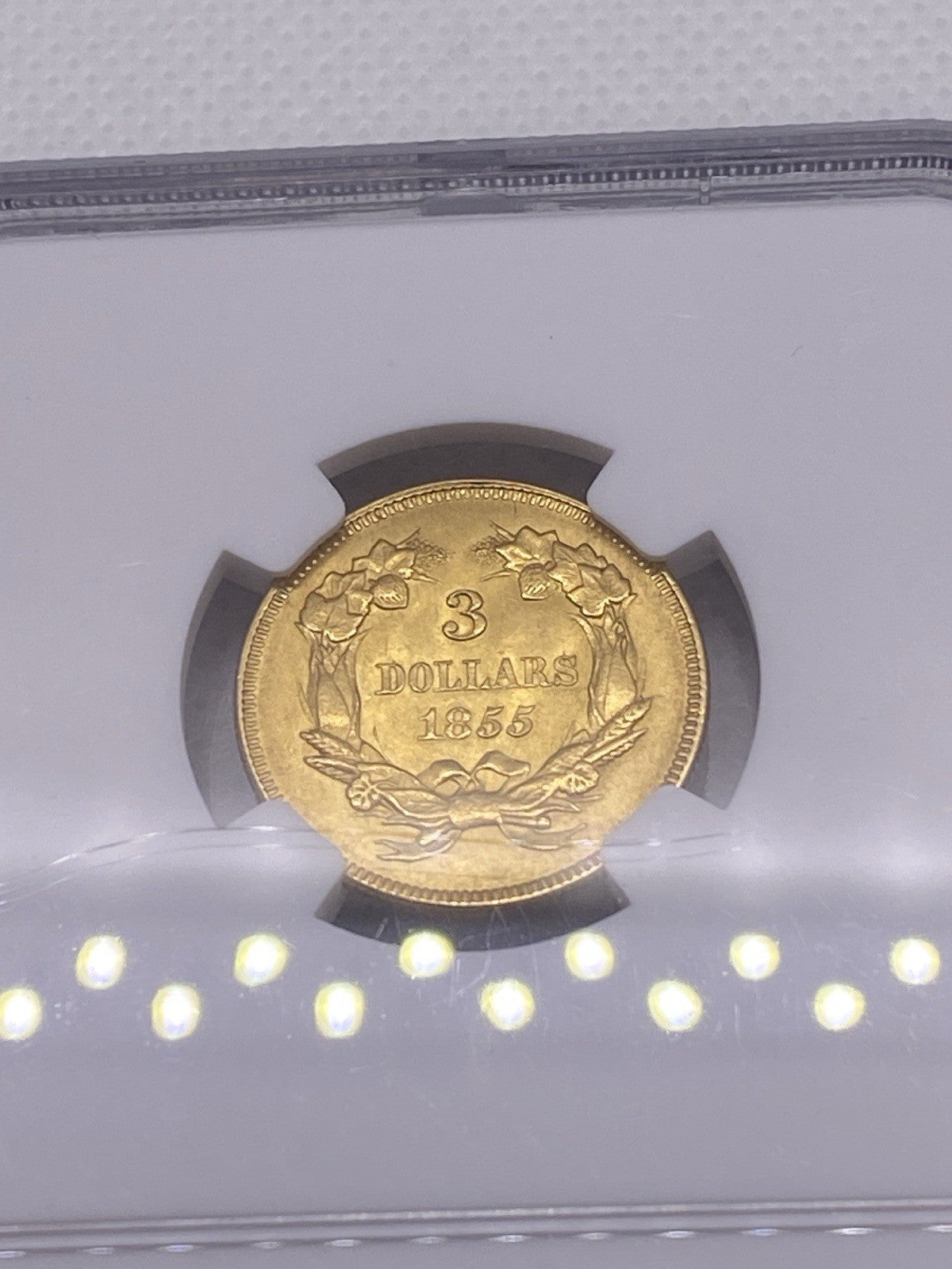 1855 $3 Three Dollar Gold Coin NGC UNC Beautiful Original Early US Gold Rare