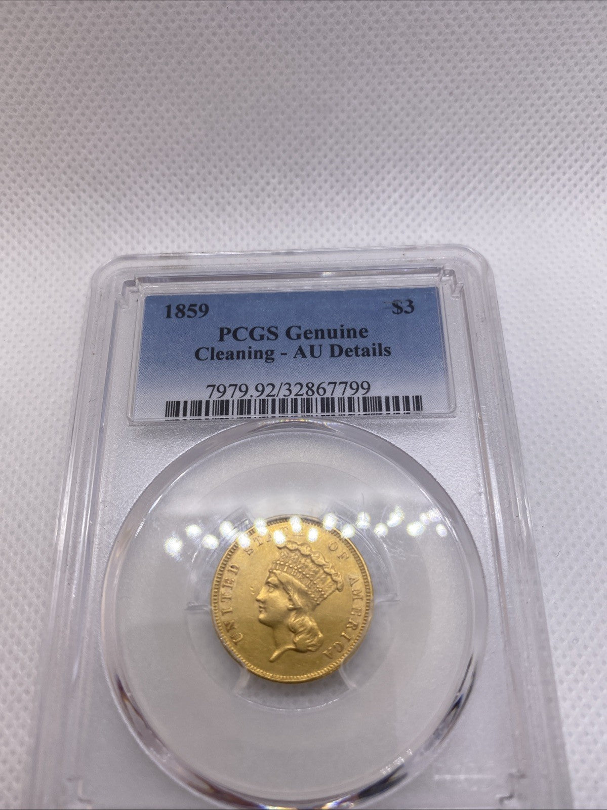 1859 Three Dollar Indian Gold Coin $3 NGC AU Details RARE