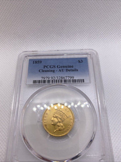 1859 Three Dollar Indian Gold Coin $3 NGC AU Details RARE