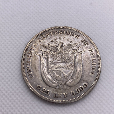 1904 PANAMA SILVER 50 CENTESIMOS CROWN COIN Silver Coin #2355