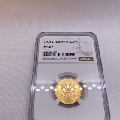 1904-L 20 Markkaa Finland Russia Nicholas II Gold MS62 NGC