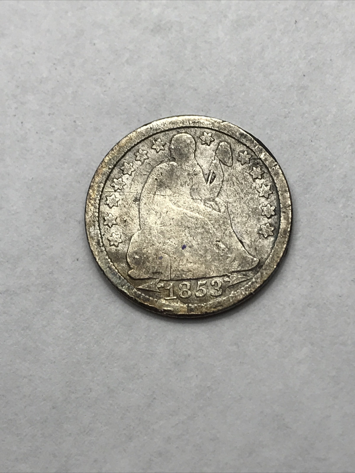 1853 Seated Liberty Dime 10 Cents Silver Coin Arrows