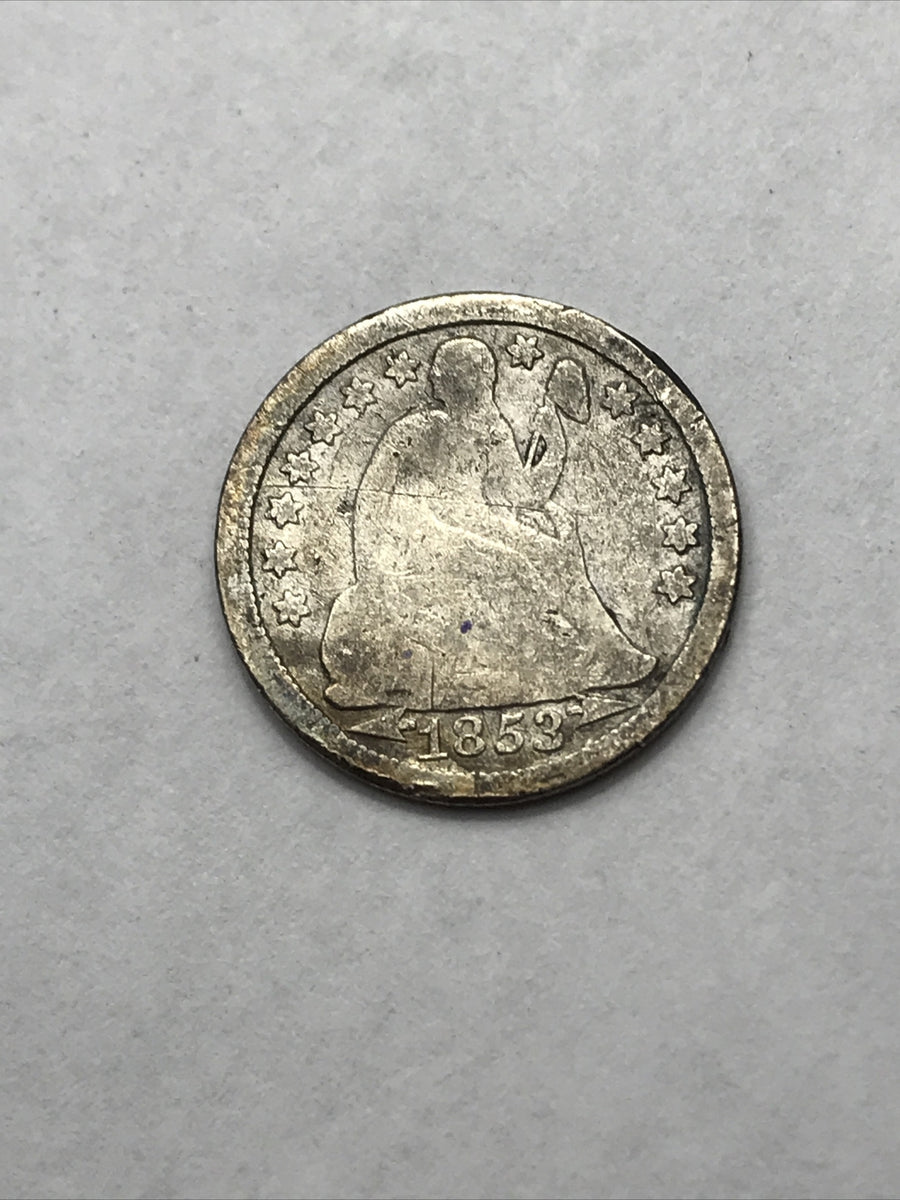 1853 Seated Liberty Dime 10 Cents Silver Coin Arrows