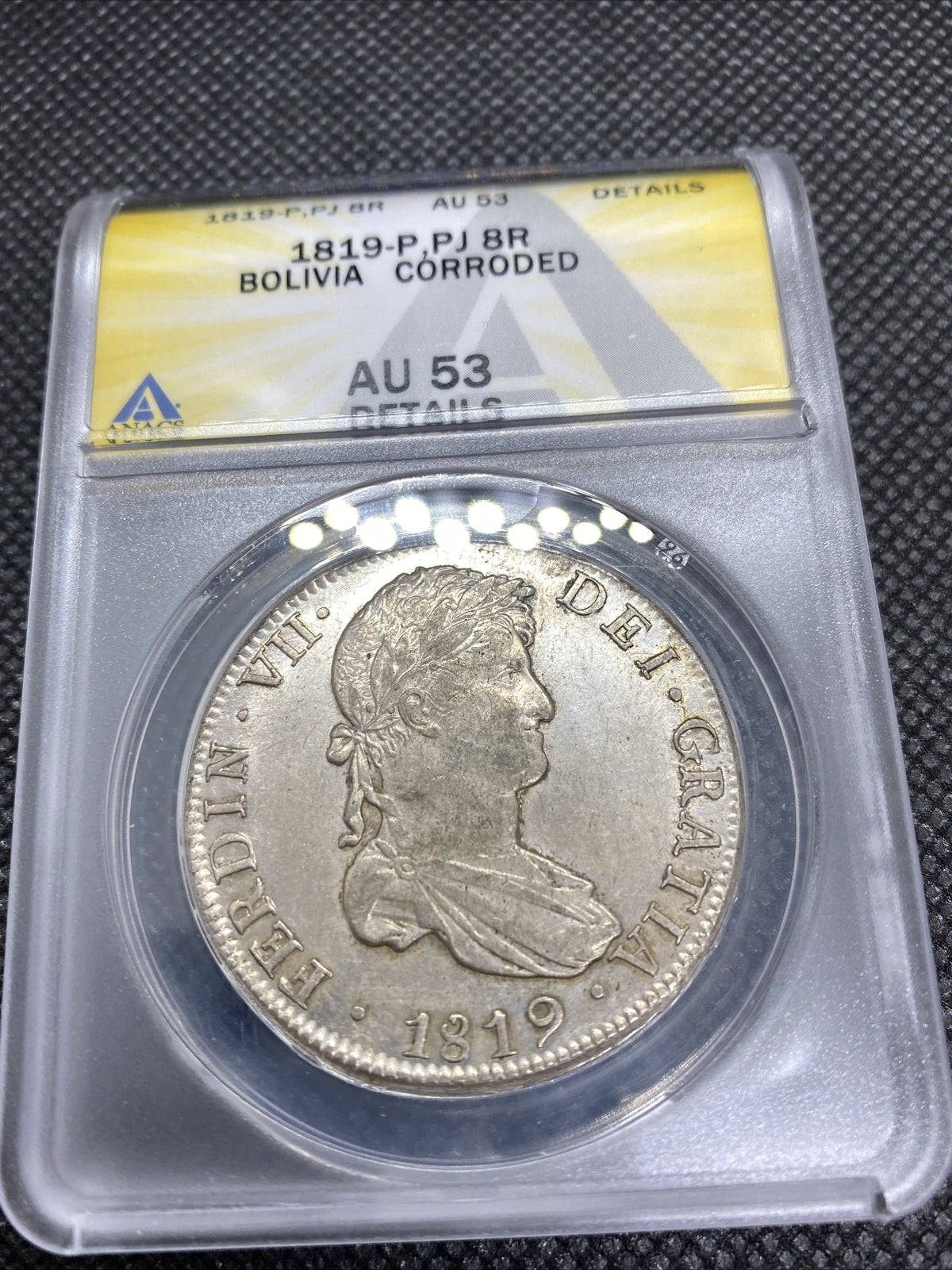 1819 PTS PJ Bolivia Silver 8R 8 Reales AU 53 Details Anacs Silver Potosi #553