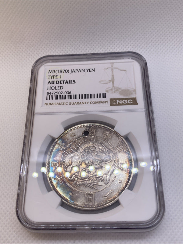 M3 1870 Japan Yen Type 1 NGC AU Det Hole Silver Coin Graded By NGC #50 ...