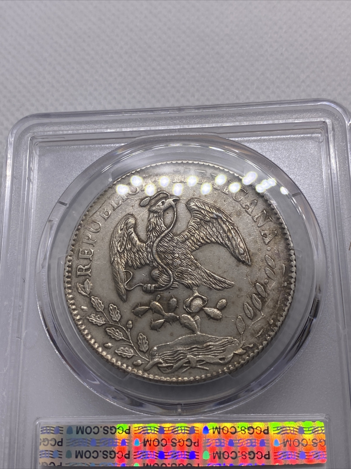 1884 Zs JS 8 Reales Zs69 PCGS AU Details 8R Mexico Silver Coin STRUCK THRU #7964