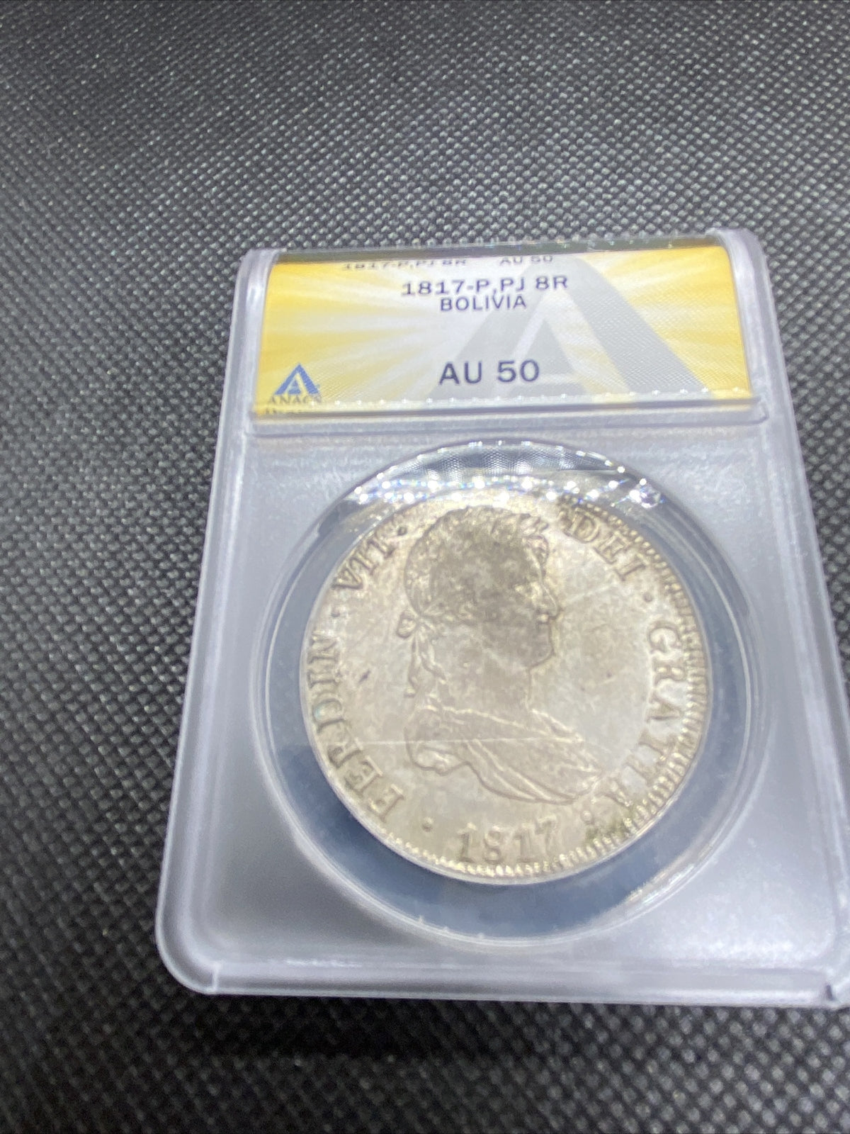 1817 PTS Bolivia 8 Reales 8R Anacs AU50 Silver Coin Colonial Rare