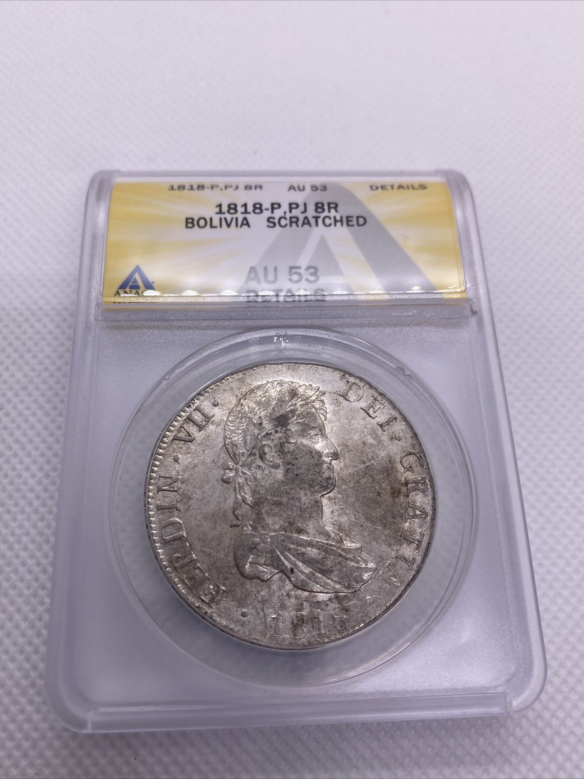 1818 PTS PJ Bolivia Silver 8R 8 Reales AU 53 Details Anacs Silver Potosi #566