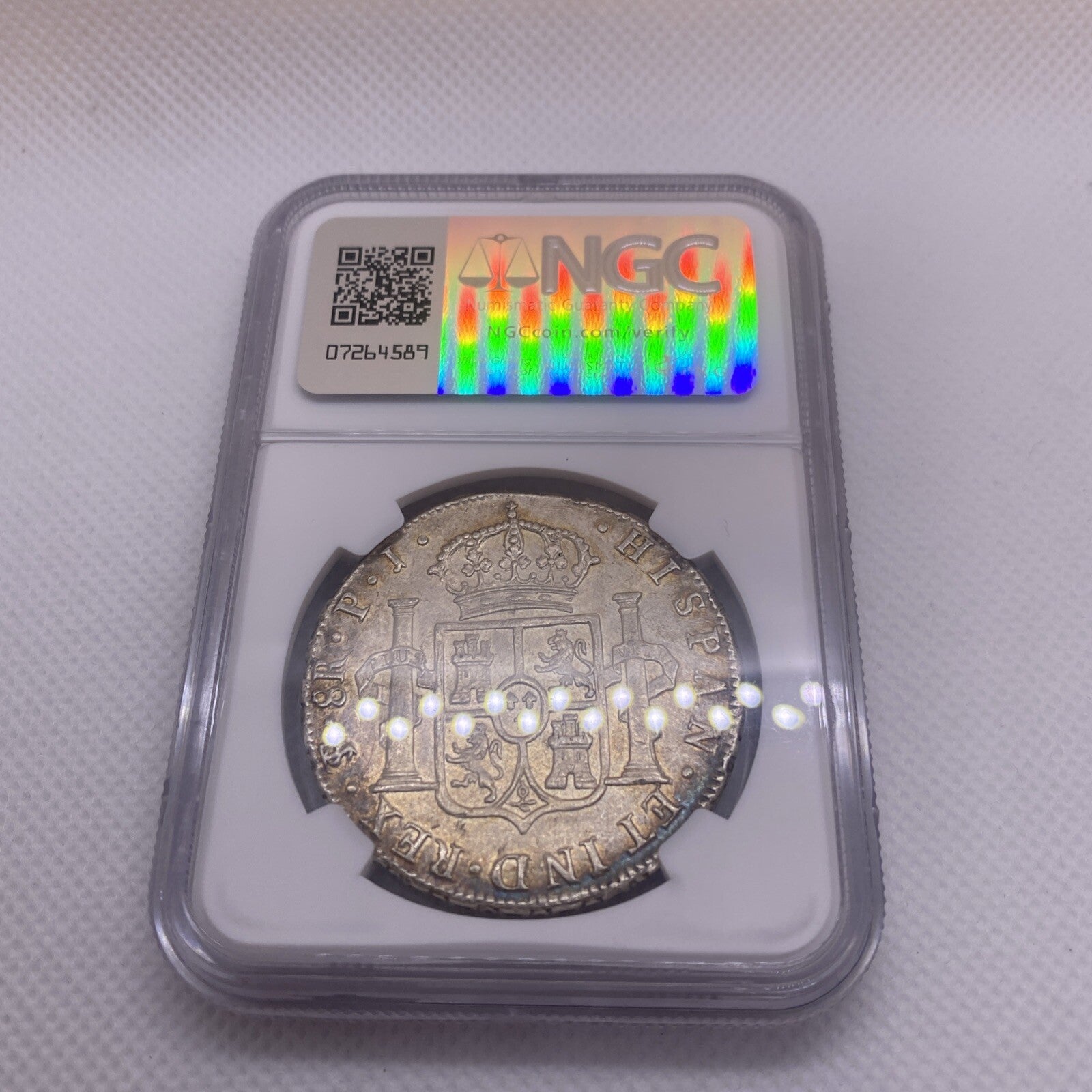 1808 PTS PJ SILVER CHARLES IIII 8 REALES BOLIVIA NGC AU VERY RARE AU #420-004