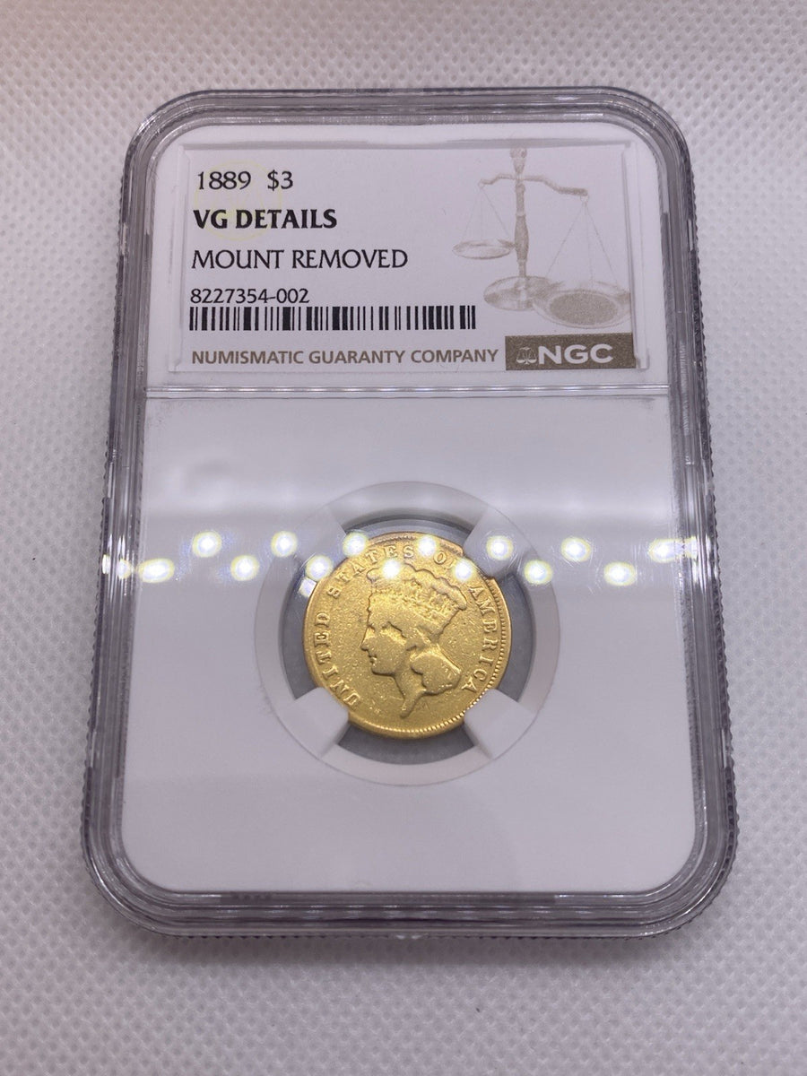 1889 $3 Indian Princess Head NGC VG Detail Gold  Coin Extremely Rare Better Date
