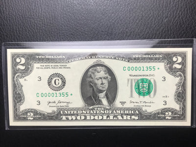 $2 Rare Uncirculated Low FOUR (4) Digits  ⭐️ STAR NOTE ⭐ 1355*