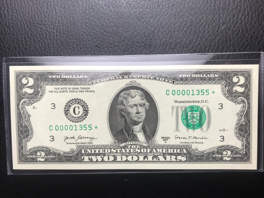 $2 Rare Uncirculated Low FOUR (4) Digits  ⭐️ STAR NOTE ⭐ 1355* 