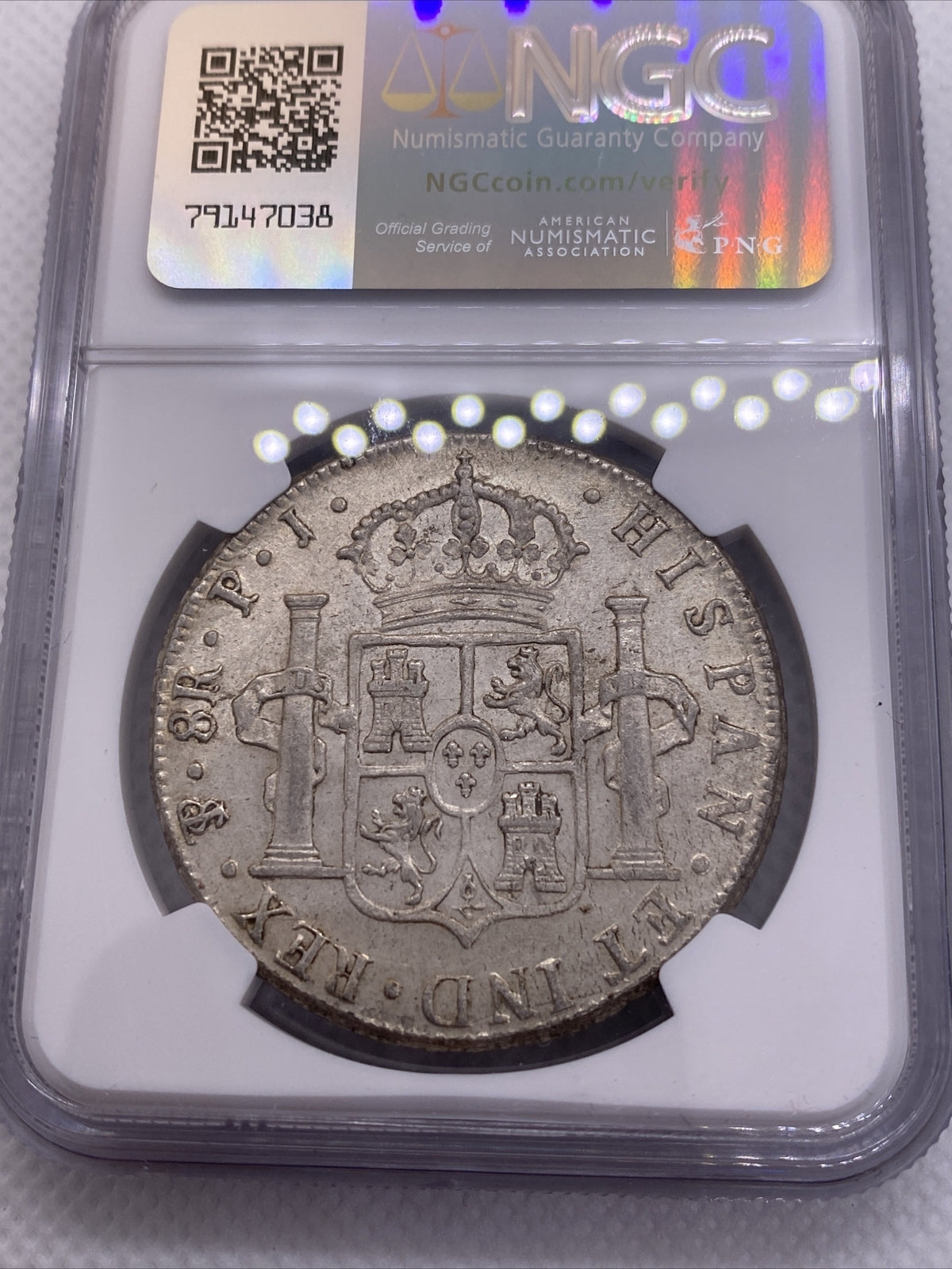 1808 PTS PJ SILVER CHARLES IIII 8 REALES BOLIVIA NGC MS-61 VERY RARE UNC COIN