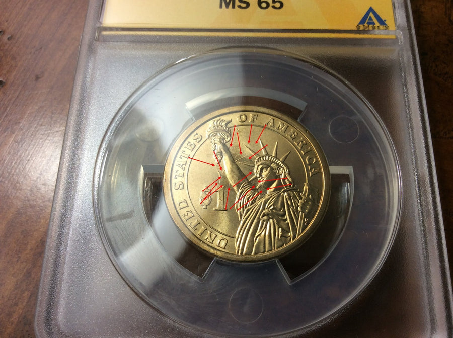 2007 John Adams Presidential Dollar Die Clash Anacs MS65 Rare ERROR COIN **567