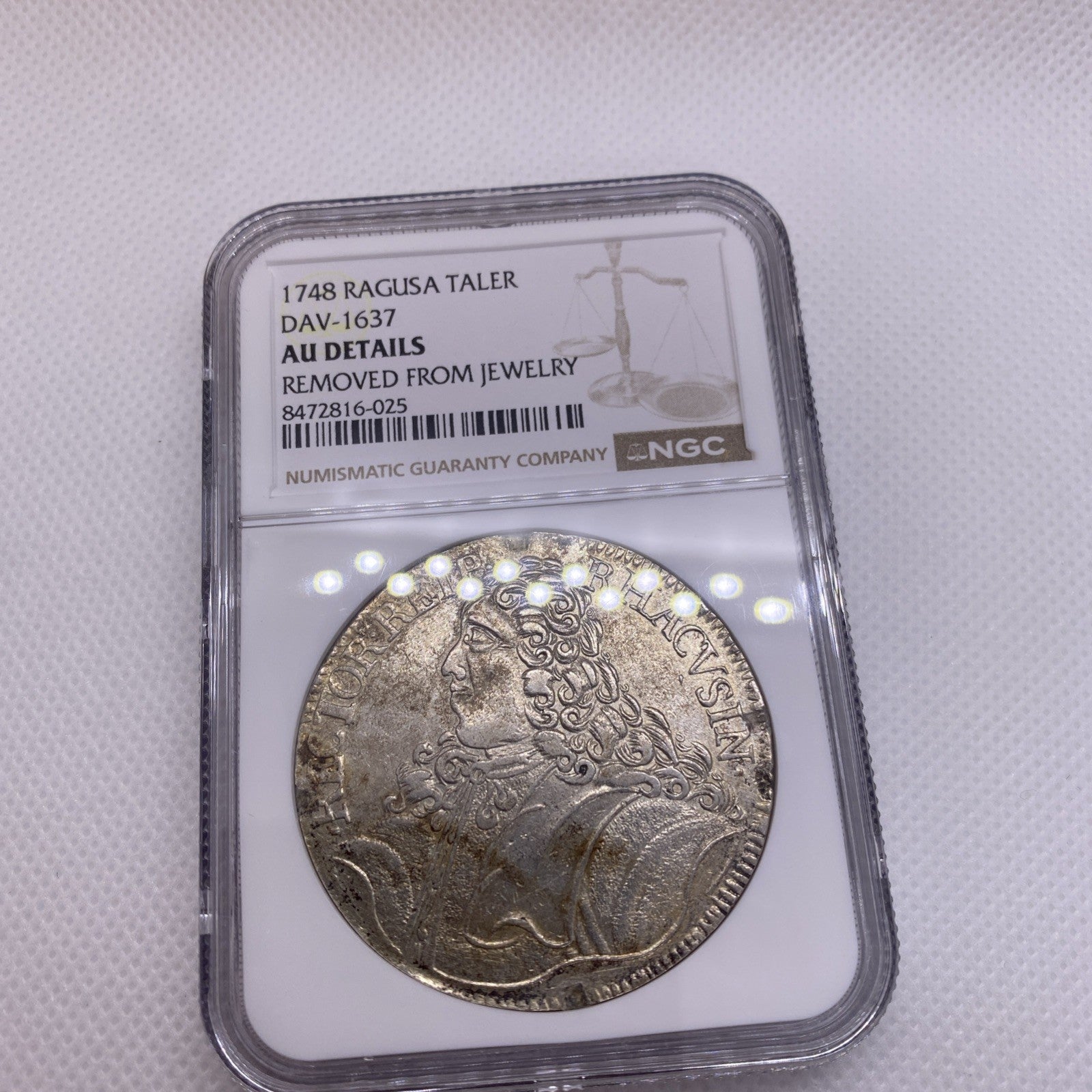 1748 Ragusa Taler Tallero NGC AU Details Silver Coin Large RARE