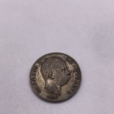 1887  ITALY SILVER ONE 1 LIRA UMBERTO COIN Silver Coin #943-10
