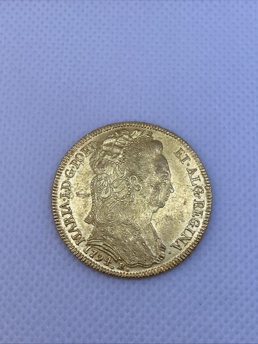 1794 R 6400 Reis Gold Coin Rio de Janeiro Mint Rare Beautiful Brazil Coin