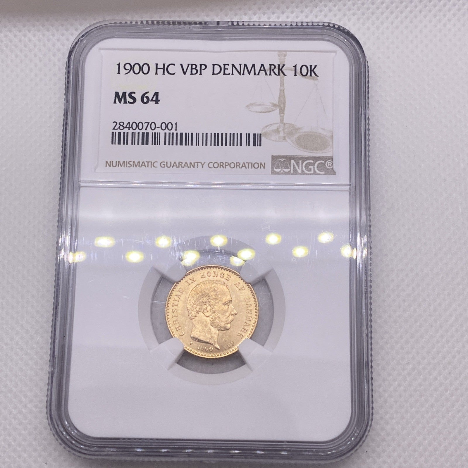 1900 HC VBP Denmark 10K NGC MS64 Gold 10 Kroner Gold Coin From Denmark