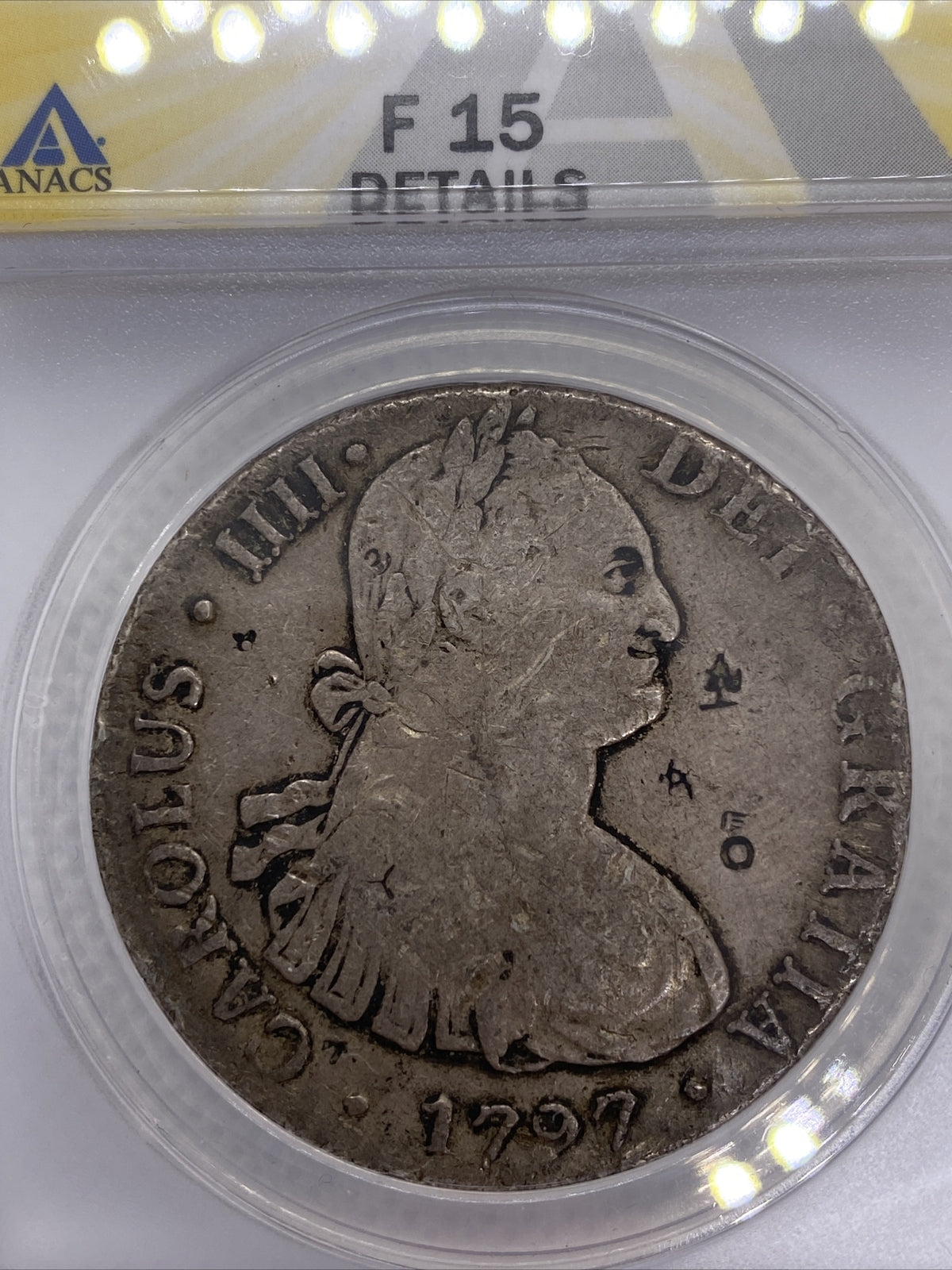 1797 8 Reales Lima Peru Spanish Colonial Anacs F15 Details Chop Marks Charles IV