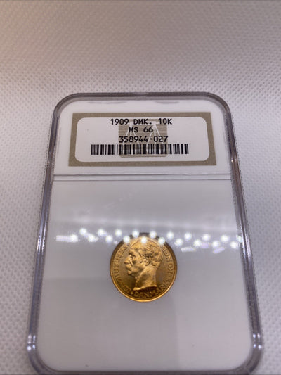 1909 Denmark 10 Kroner Frederik VIII Grade OLD NGC Slab MS 66 Gold Coin #944-027