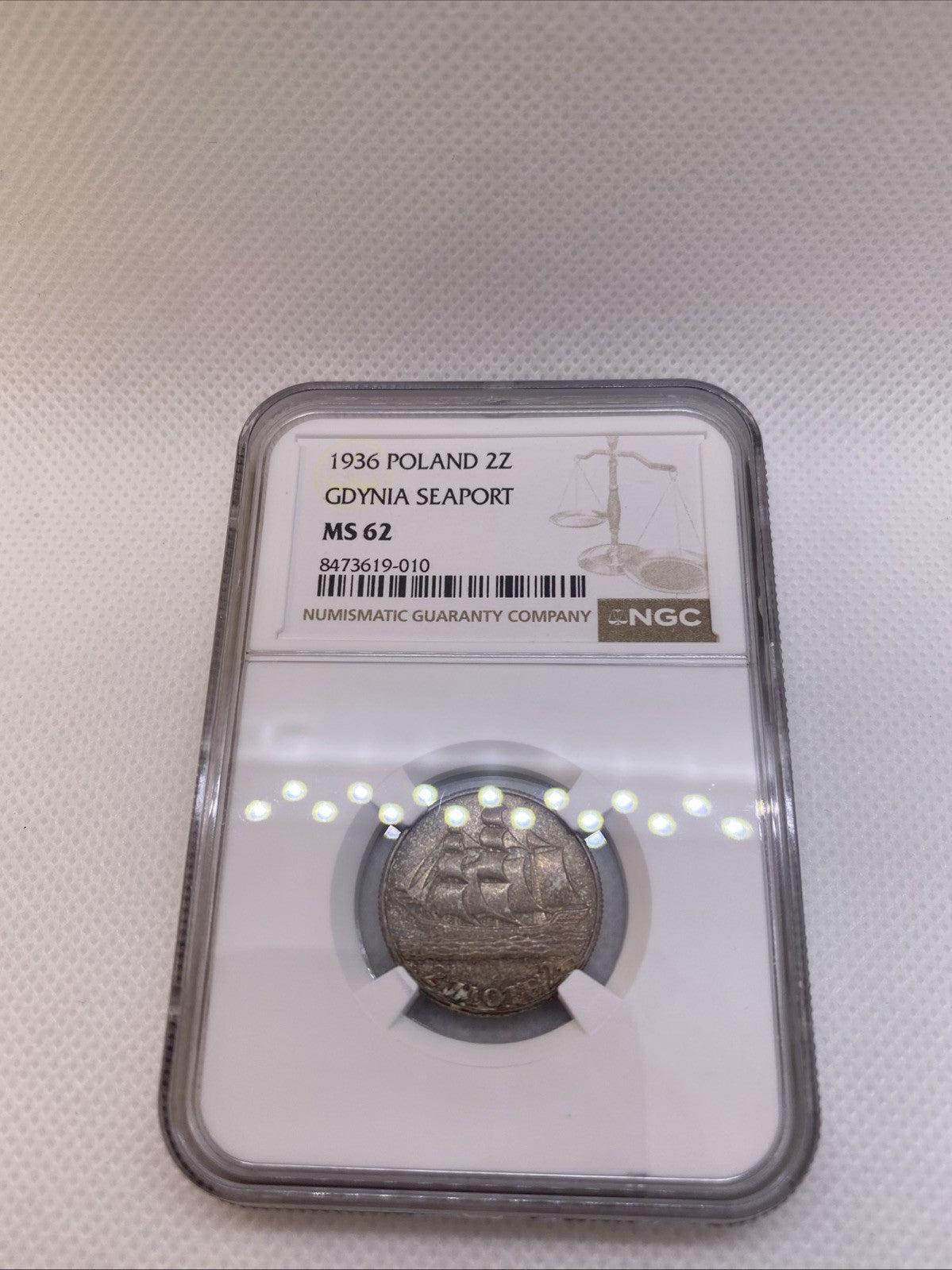 1936 Poland 2 Zlotych Gdynia Seaport Silver Coin NGC MS62 Beautiful Toning Rare