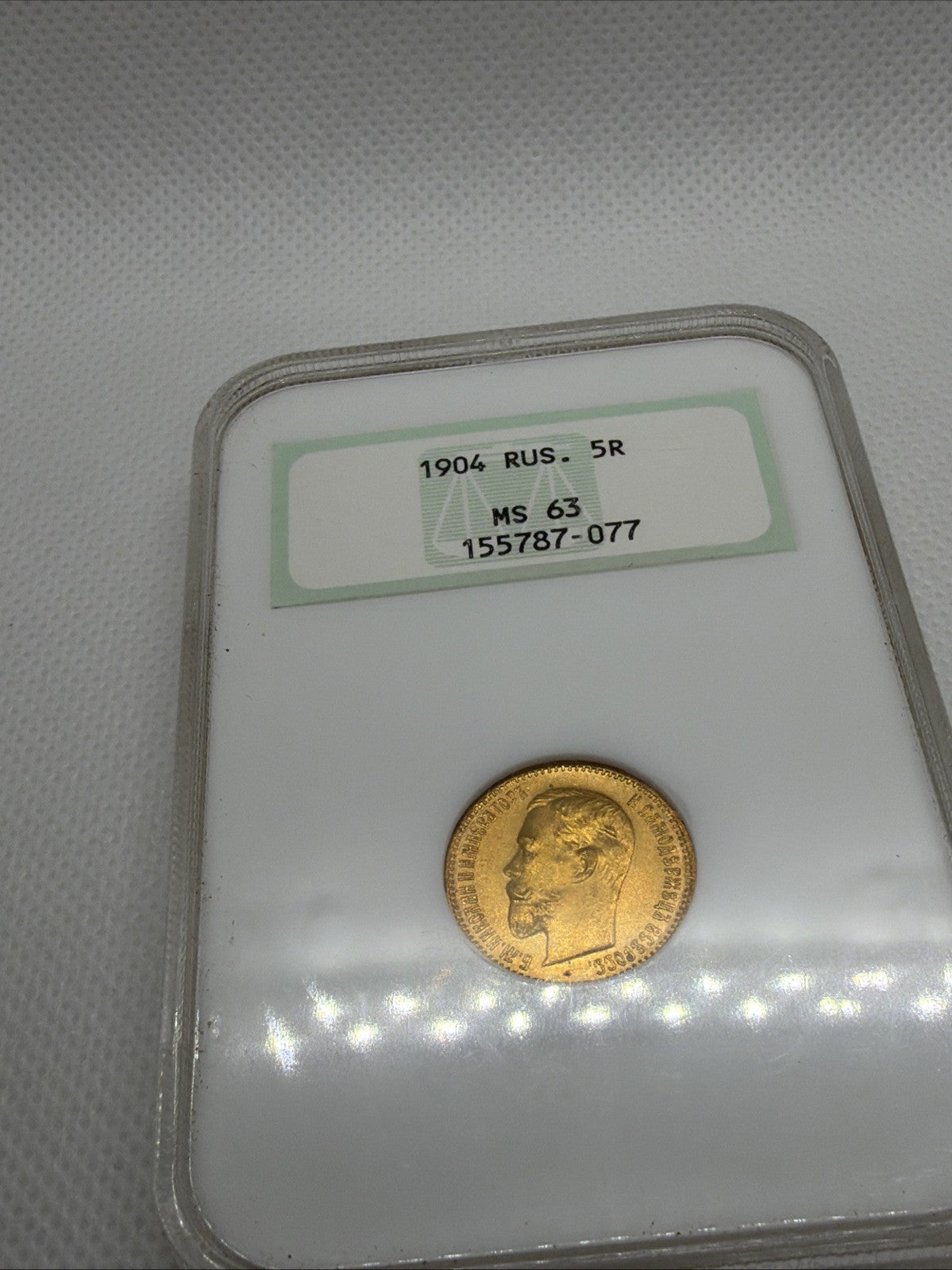 1904 Russia 5 Roubles Coin NGC Old Holder MS63 #787-077