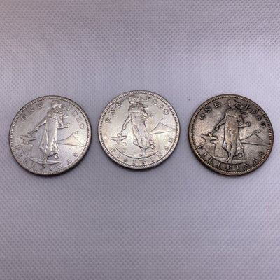 1907 S Three Silver One Pesos Phillipines 1907S #8932-10