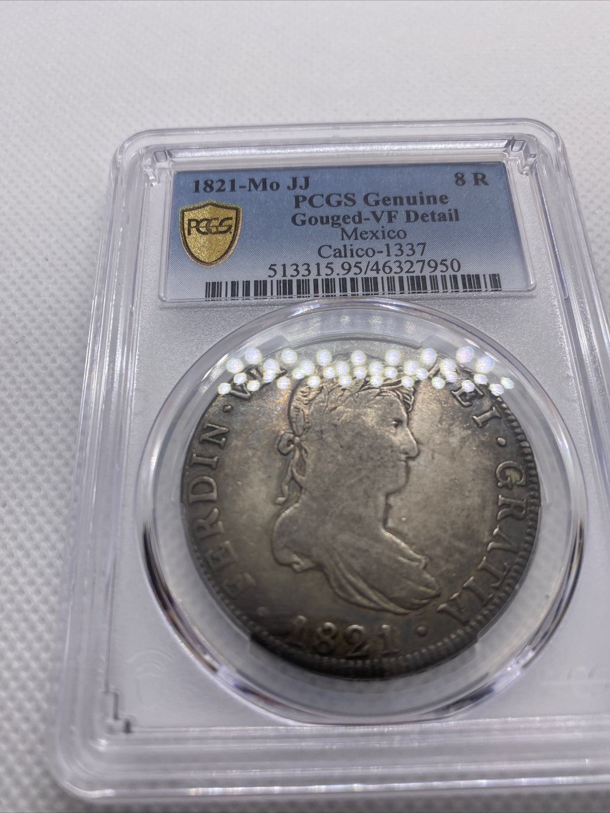 1821 Mo JJ Mexico 8 Reales Silver Ferdinand VII Calico-1337 PCGS VF Det #7950