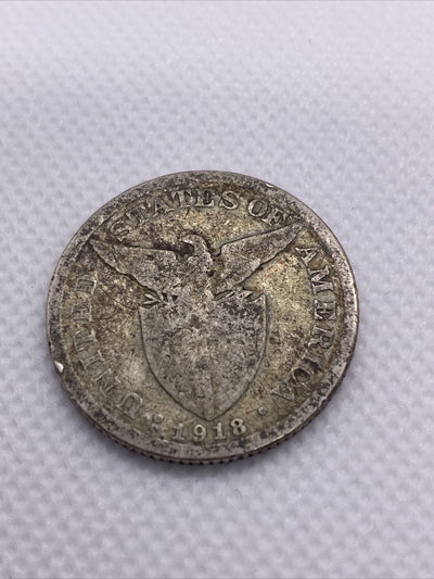 1918 S 50 Centavos Philippines San Francisco Mint Silver Coin Fifty Centavos
