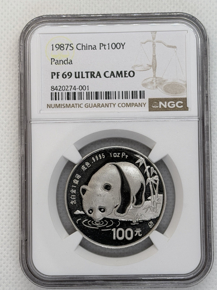1987 100 Yuan 1 Oz .9995 China Platinum Proof Coin Panda NGC PF69 Ultra Cameo 01