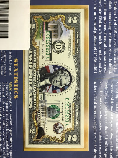 COLORIZED $2 NOTE SET COLORADO and WASHINGTON, D.C. GENUINE LEGAL TENDER #2