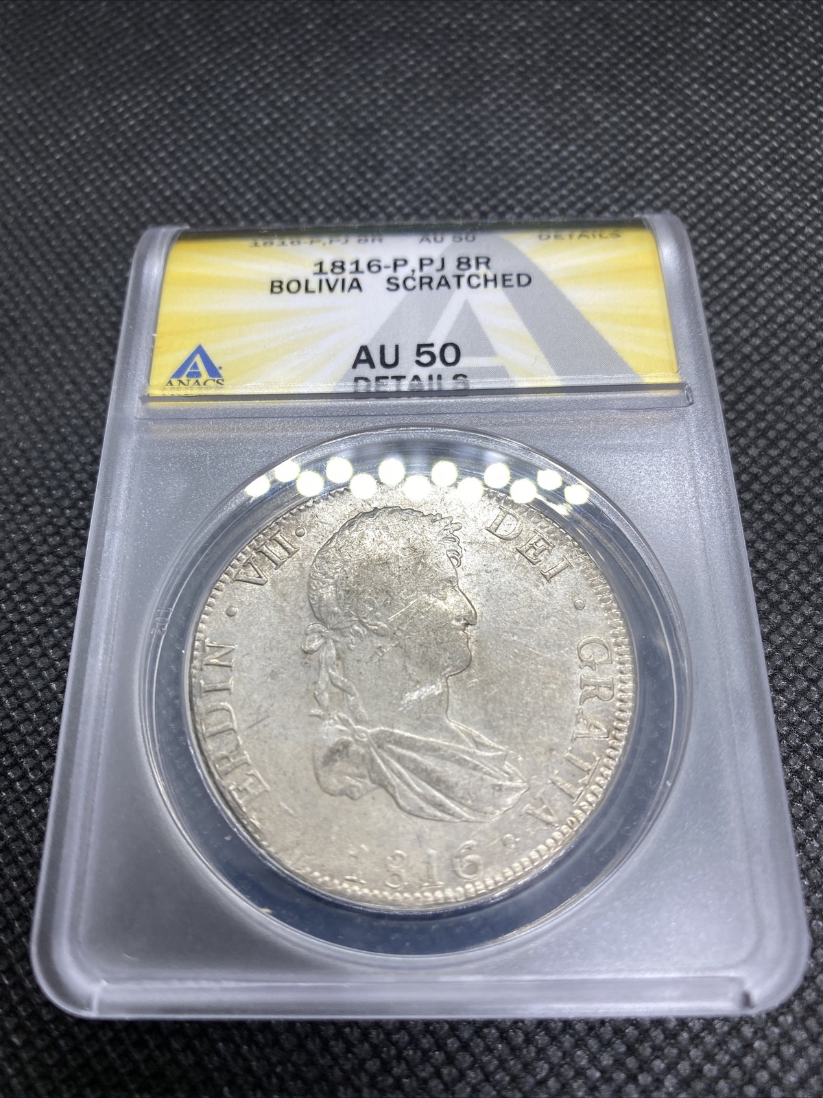 1816 PTS Bolivia 8 Reales 8R Anacs AU50 Details Silver Colonial Rare Potosi #565
