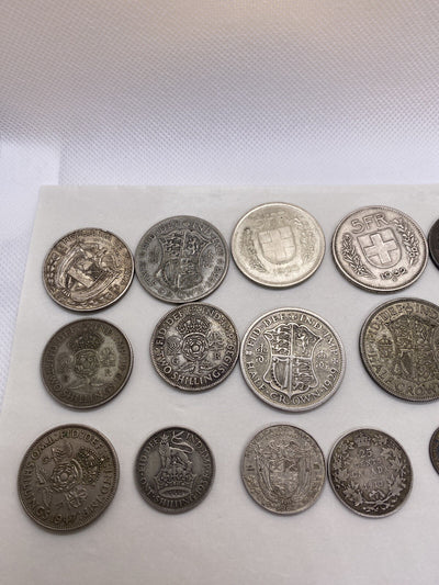 Silver Foreign Coins Lot 16 Silver Coins Big Great Looking Lot #344-10