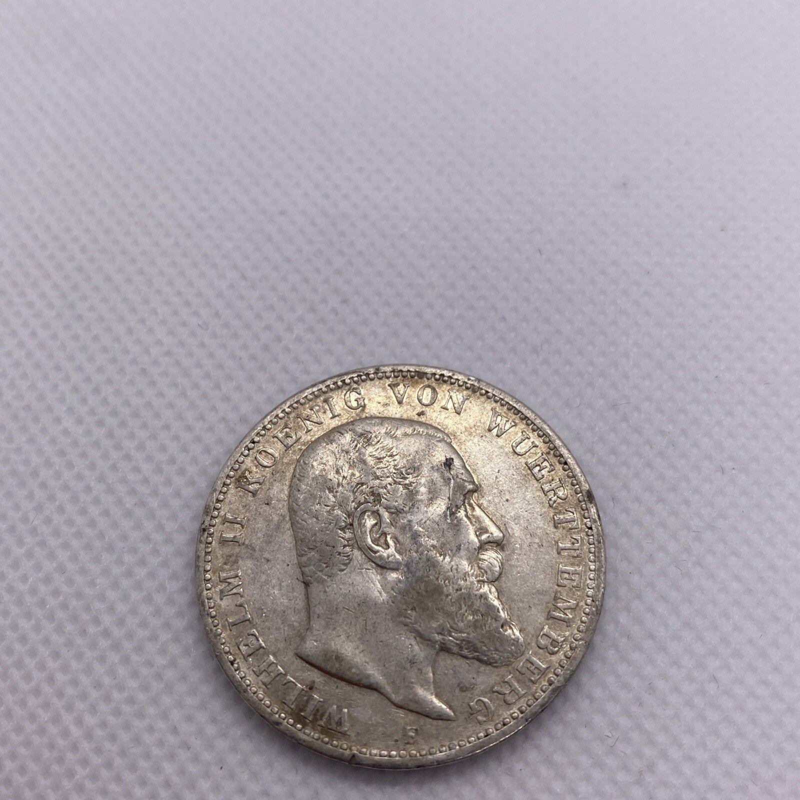 1909 F 3 Mark GERMAN States WURTTEMBERG WILHELM II 90% Silver Coin RARE #56644